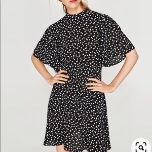 Zara Polka Dot Mock Neck Flutter Sleeve Dress